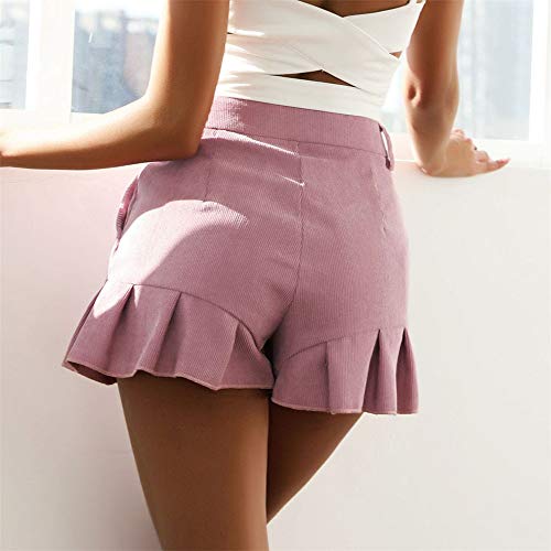 wodceeke Casual Shorts Pants, High Waisted Women's Slim Straight Solid Color Pocket Ruffle Shorts Pants with Pockets (M, Pink)