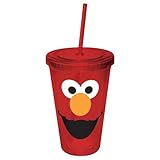 ICUP Sesame Street Elmo Big Face Plastic Cup with Straw, 16-Ounce, Red