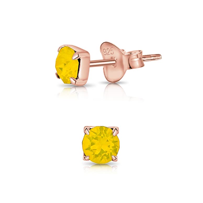 925 Sterling Silver Squared Stud Earrings 18K Rose Gold Plated with Round Glittering Crystals - Hypoallergenic Studs Earring for Women with Opal Crystal