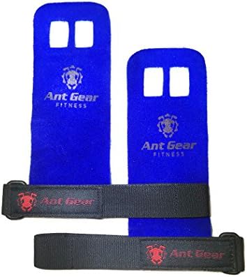 Ant Gear Leather hand grips by perfect for pull-ups, kettlebells, weightlifting, exercise and crossfit workouts. Supple leather & elastic wrist band for perfect fit. Prevents rips. (Blue, Small)