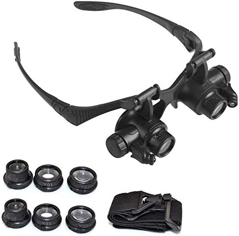 Headband Magnifier Glasses LED Watch Repair Magnifier Loupe Jeweler Magnifying Glasses Tool Set with LED Light 10 X 15X 20 X 25X