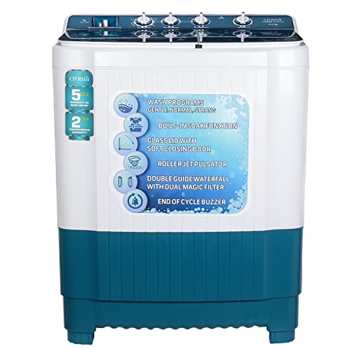 Croma 9 kg 5 Star Semi Automatic Top Load Washing Machine with 2 Years Comprehensive Warranty (CRAW2253, White)