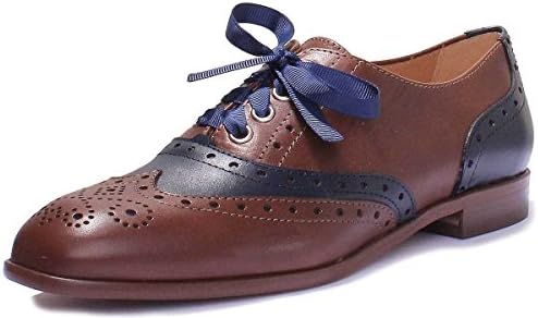 Justin Reece Hazel Women Navy Brown Leather Matt Brogue