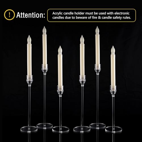 TERRIFI 6 Pcs Acrylic Candle Holders, Taper Candle Holder Set for Table Centerpieces, Decorative Candlestick Holders for Wedding Decor, Dining Room