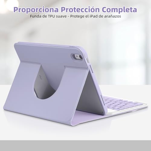 Bettdow Keyboard Case for iPad 11 Generation A16 2025/iPad 10 Generation 2022 (11/10.9 Inch), Vertical/Horizontal Use, Detachable Spanish Ñ Keyboard with Case for iPad 10/11 Gen, Purple