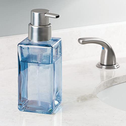 mDesign Modern Square Glass Refillable Foaming Hand Soap Dispenser Pump Bottle for Bathroom