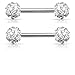 14GA Stainless Steel Crystal Paved Ferido Balls Nipple Barbells, Sold as a Pair (Clear)