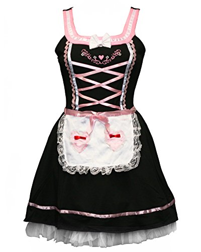 BSLINGERIE Ladies Black Pink French Maid Costume Dress