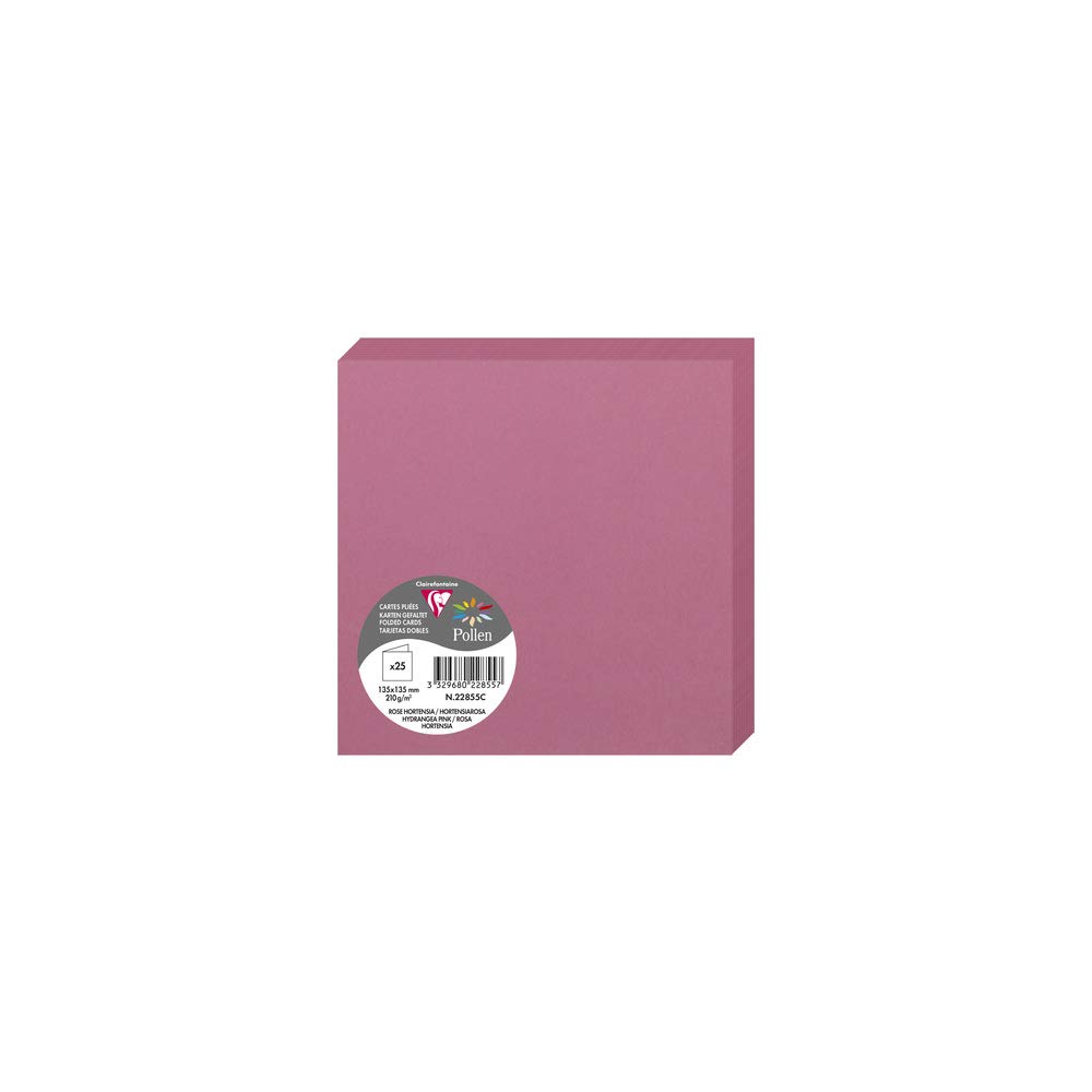 Clairefontaine 22855C Pack of 25 Double Cards Square (13.5x13.5cm) 210g/m² Hydrangea Pink Invitation Events Correspondence Pollen Range Premium Paper Smooth — image 1