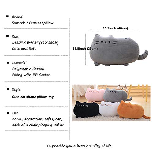 Sumerk Cat Shape Pillow Car Sofa Chair Back Cushion, Cat Plush Toys Cat Decorative Pillowcase Gift for Children - Thumbnail 4