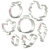 LILIAO Fall Thanksgiving Cookie Cutters Set - 7 Piece - Turkey, Pumpkin, Maple Leaf, Oak Leaf, Squirrel, Acorn Apple Cutter - Stainless Steel