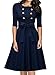 Miusol Women's 3/4 Sleeve Classy Casual Belted Vintage Retro Evening Swing Dress Navy Blue Medium