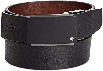 Ryan Seacrest Distinction Men's Milled Grain Crest Plaque Reversible Belt (34, Black/Brown)