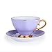 Porcelain Classic Tea/Coffee Cups and Saucers Set with Gold Plated Rims&Handles,Ceramic Espresso Latte Coffee Cup Teacup and Saucer Sets for Office Home Gift,Assorted Color,7 Ounces (PURPLE)