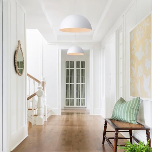 18 inch White Dome Pendant Light, Modern Farmhouse White Pendant Light, Large Pendant Lamp for Kitchen Island Dining Room Bedroom Hallway Foyer