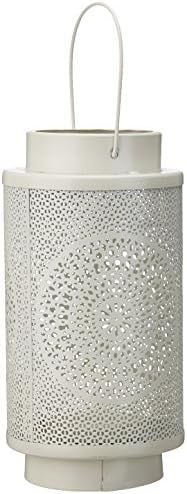 Anasa Decor Round Shape Moroccan Hanging Metal Lantern (12.7 cm x 12.7 cm x 24.13 cm, White)