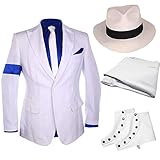 Classic MJ Michael Jackson Smooth Criminal Stripe Suit Blazer Spat Hat Full Set White