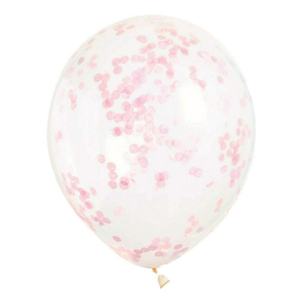 Lovely Pink Confetti Clear Latex Balloons (30cm) Pack of 6 - Transparent Premium Latex, Perfect for Parties & Celebrations