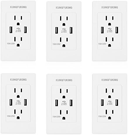 Standard Outlet 2 US Standard Socket with Dual USB Ports Outlet Cover Wall Plates Included Matte Surface (6 Packs)
