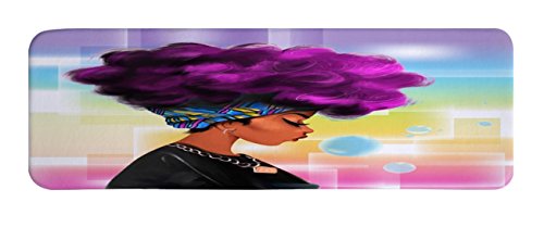 Ihome888 Afro Bath Mats and Rugs, African Black Women with Purple Hair Design Flannel Fabric Non Slip Rubber Backing Absorbent Bathroom Rug Kitchen Rug Floor Carpet Runner, 48L x 16W Inch