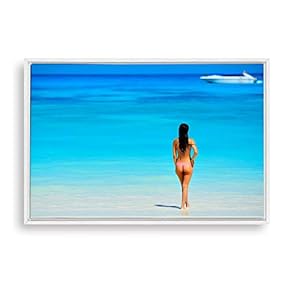 Framed Canvas Wall Art Bikini Beauty and Sea Canvas Prints Home Artwork Decoration for Living Room,Bedroom - 16x24 inches