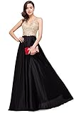 Babyonline V-Neck Open Back Embroidered Prom Gowns for Girls Black/Gold 2