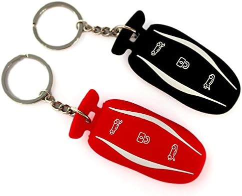 SUMK Silicone Key Case Fob Cover Automotive Key Chains for the Tesla Model S P85d(Black Red 2 of Set)
