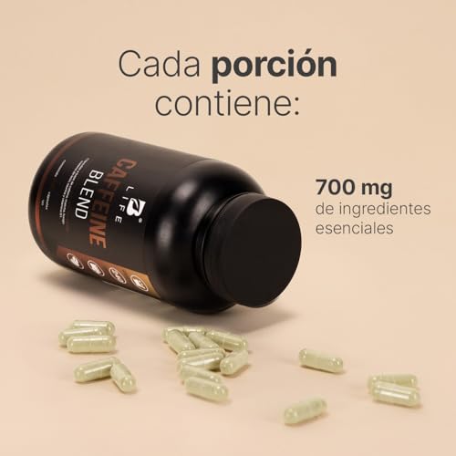 Cafeína Anhidra 240 Cápsulas de 700 mg. Adicionada con Matcha, Melena de León, Taurina y Vitamina B1. Ingredientes Naturales. Caffeine Blend B Life