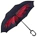 Glamore Umbrella, Reverse Umbrella, Creative Double Layer Hands Free Inverted Umbrella Straight Waterproof Inside Out Travel Umbrella Red-Black