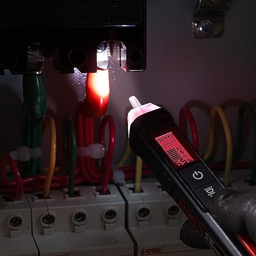 KAIWEETS Spannungsprüfer Berührungslos mit LCD-Anzeige, NCV Tester mit Signalstärke-Prozent, Dualbereich 12V/70V–1000V AC Phasenprüfer, Phasen- und Nullleiterprüfung, Leitungsbruch-Finder 7