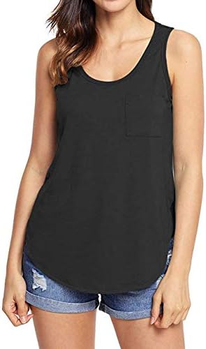 Esther Womens Summer Sleeveless Shirts Casual Side Slit Tank Tops Basic Tee Shirts Loose Tunic Tops with Pockets