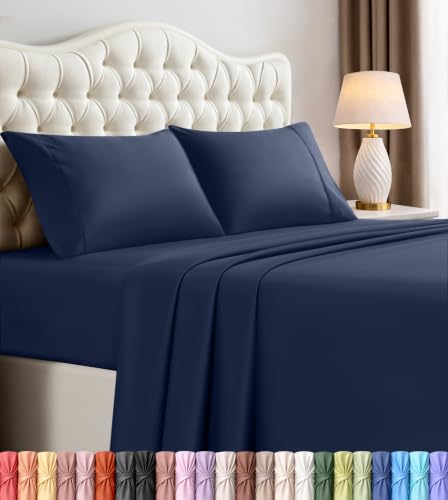 Utopia Bedding Queen Bed Sheets Set - 4 Piece Bedding - Brushed Microfiber - Shrinkage and Fade Resistant - Easy Care (Queen, Navy Blue)