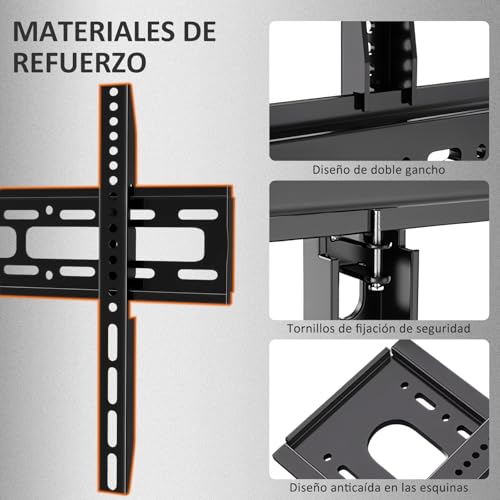 Salandens Soporte TV Universal, Soporte para Pantallas de LED y LCD de 26 a 65 Pulgadas, Soporta hasta 50 kg, Acero Súper Reforzado, Máx VESA 400x400 mm