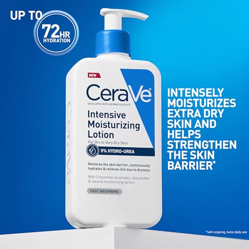 CERAVE INTENSIVE MOISTURIZING LOTION, HYDRO-UREA + SHEA BUTTER, BODY LOTION FOR DRY SKIN, RELIEVES SIGNS OF EXTRA DRY SKIN, NON GREASY HYDRATING CREAM FOR ROUGH, TIGHT, RED & ITCHY SKIN, 16OZ