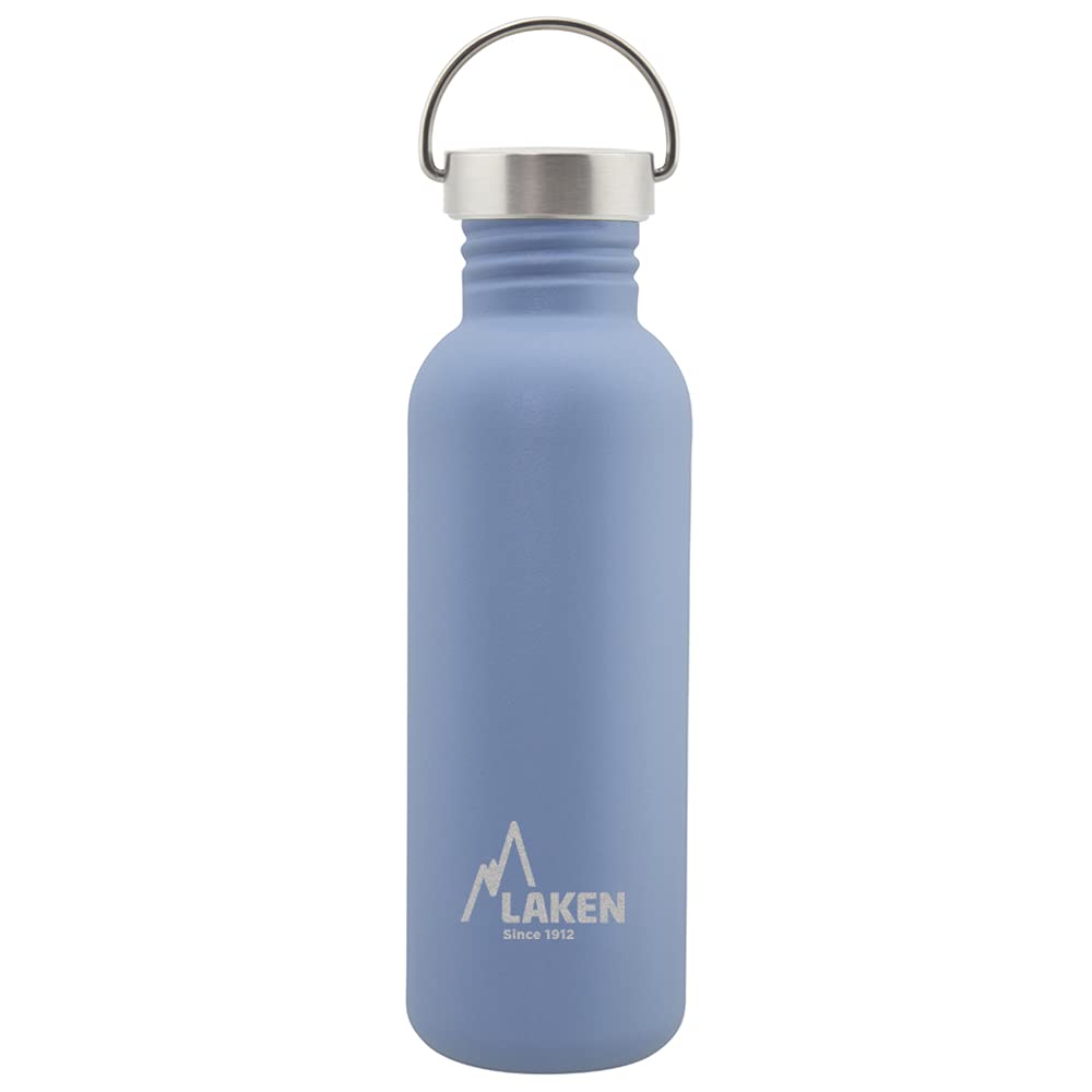 LAKEN Unisex - Adults Very Robust Stainless Steel Bottle 0.75L Blue with Vintage Lid 0.75