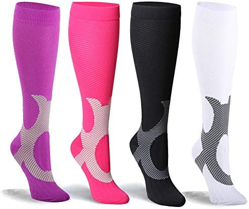Compression Socks (1-4Pairs), 20-30 mmHg for Men & Women is Best Athletic & Medical for Running, Flight, Travel, Nurses,Edema, Varicose Veins, Maternity Pregnancy (（4Pair）Classic Screw, L/XL)