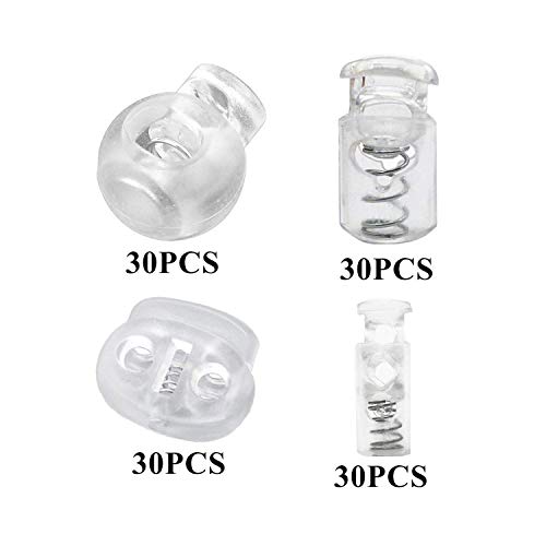 PHAETON 120PCS Clear Professional DIY Plastic Spring Fastener Cord Lock Toggle Stopper Buttons Fastener Slider - Thumbnail 2