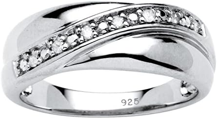Men's White Diamond Platinum over .925 Silver Wedding Band (.10 cttw, HI Color, I2-I3 Clarity)