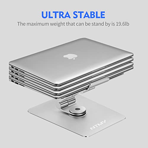 Adjustable Laptop Stand with 360 Rotating Base,360°Swivel & Adjustable Laptop Stand for Desk,Foldable&Portable Notebook Riser for MacBook Air Pro, All Laptops up to 17 inches,Sliver …