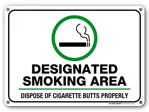 Designated Smoking Area Sign, Dispose of Cigarette Butts Properly, Outdoor Rust-Free Metal, 10" x 14" - by My Sign Center, A82-156AL