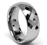 King Will Men's 4mm 6mm 8mm Silver/Rose Gold Tungsten Carbide Ring Inlaid Triangle White/Blue Opal Sticker Dome Wedding Engagement Band