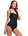 One Piece Swimsuits for Women Black Strappy Bathing Swimming Suits with Ruffles L