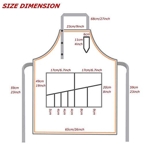 Homsolver Two Pockets Adjustable Bib Adult Apron - Extra Long Ties - Kitchen Apron, Money Apron, Waitresses Apron - Cooking Kitchen Aprons Women Men (Grey, One Size) - Thumbnail 4