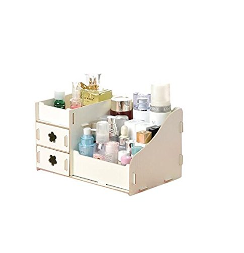 Kingken platzsparend einfach Holz Kosmetik Storage Box Desktop Speicher Fall Make-Up Behälter (weiß)