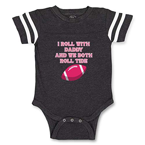 I Roll with Daddy and We Both Roll Tide Contrasting Stripes Taped Neck Boys-Girls Cotton Baby Football Bodysuit Sports Jersey - Dark Gray, 6 Months - Thumbnail 2