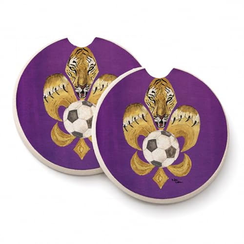 Caroline's Treasures 8477CARC Tiger Fleur de lis Soccer Set of 2 Cup Holder Car…