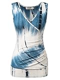 DJT Women's V Neck Faux Wrap Ruched Side Tank Top Medium Tie Dye_Blue