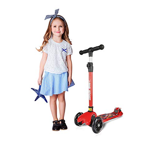 Kick Scooter for Kids, 3 Big Wheels Scooter for Children 4 Adjustable Height One Second Folding Mini Skateboard Scooters with Handle Bars Great  Gifts for Litter Boys Toddler &Girls 2-15Years Red