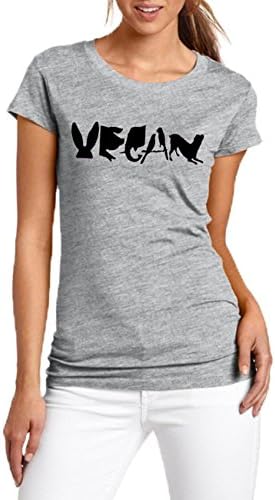 Yyicool Vegan Spelled with Animals Print Women Tshirt Cotton Casual Funny T Shirt for Lady Girl Tops (Grey, S)