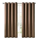 Balichun 2 Panels Thermal Insulated Solid Grommets 52-Inch-by-63-Inch Blackout Curtain, Chocolate